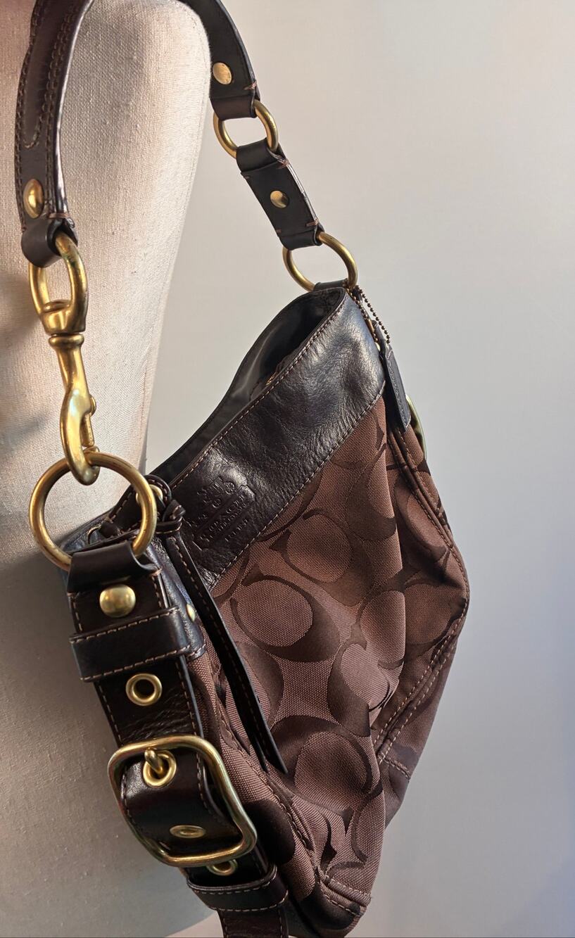Vintage Coach Carly Hobo Style 12557 Brown Signature Jacquard Brass Hardware